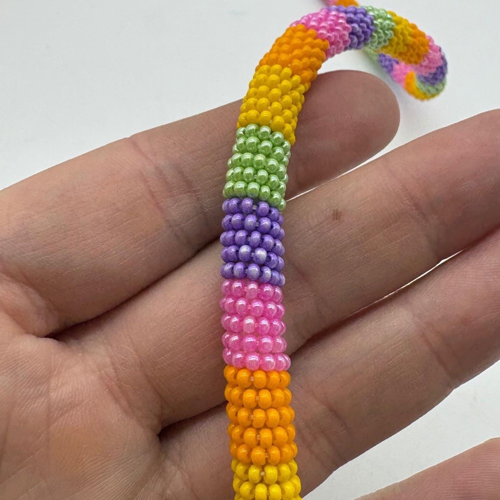 Handcrafted Peyote Stitch Tubular Beadwork Lanyard Multicolor Rainbow‎ Necklace